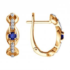 Золотые серьги SOKOLOV 2021332 с бриллиантом и сапфиром 2021332 фото