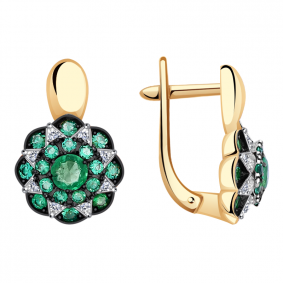 Золотые серьги Александра 2021332ск с бриллиантом и изумрудом 2021332ск фото