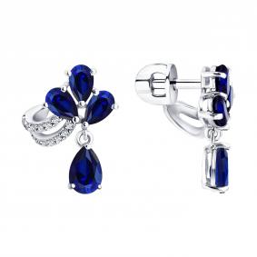 Серьги из белого золота SOKOLOV 2021335-3 с бриллиантом и сапфиром 2021335-3 фото