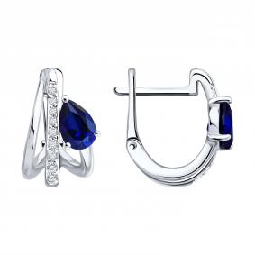 Золотые серьги SOKOLOV 2021336-3 с бриллиантом и сапфиром 2021336-3 фото