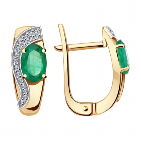 Золотые серьги Александра 2021341ск с бриллиантом и изумрудом 2021341ск фото