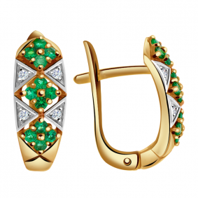 Золотые серьги Александра 2021342ск с бриллиантом и изумрудом 2021342ск фото