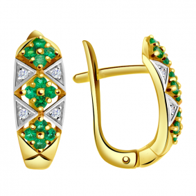 Серьги из лимонного золота Александра 2021342сл с бриллиантом и изумрудом 2021342сл фото