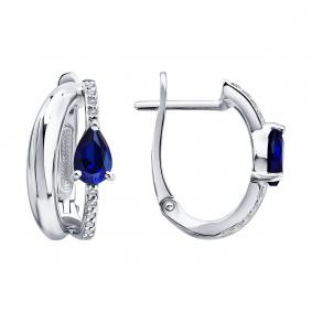 Серьги из белого золота SOKOLOV 2021344-3 с бриллиантом и сапфиром 2021344-3 фото