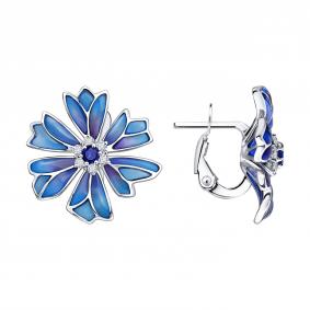 Серьги из белого золота SOKOLOV с бриллиантом, сапфиром и витражной эмалью 2021347-3 2021347-3 фото
