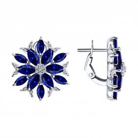 Серьги из белого золота SOKOLOV 2021351-3 с бриллиантом и сапфиром 2021351-3 фото
