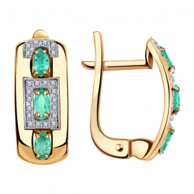 Золотые серьги Александра 2021358ск с бриллиантом и изумрудом 2021358ск фото