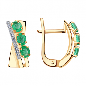 Золотые серьги Александра 2021371ск с бриллиантом и изумрудом 2021371ск фото