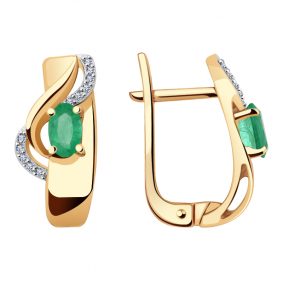 Золотые серьги Александра 2021388ск с бриллиантом и изумрудом 2021388ск фото