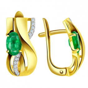 Серьги из лимонного золота Александра 2021394сл с бриллиантом и изумрудом 2021394сл фото