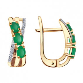 Золотые серьги Александра 2021415ск с бриллиантом и изумрудом 2021415ск фото