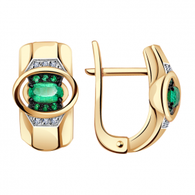 Золотые серьги Александра 2021421ск с бриллиантом и изумрудом 2021421ск фото