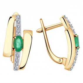 Золотые серьги Александра 2021443ск с бриллиантом и изумрудом 2021443ск фото