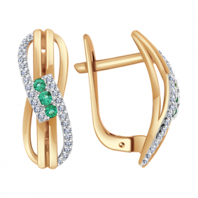 Золотые серьги Александра 2021448ск с бриллиантом и изумрудом 2021448ск фото