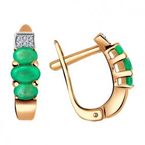 Золотые серьги Александра 2021459ск с бриллиантом и изумрудом 2021459ск фото