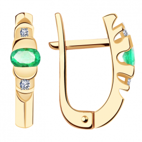 Золотые серьги Александра 2021465ск с бриллиантом и изумрудом 2021465ск фото
