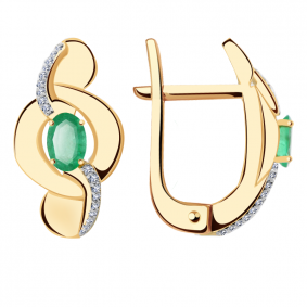 Золотые серьги Александра 2021481ск с бриллиантом и изумрудом 2021481ск фото