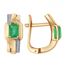 Золотые серьги Александра 2021507ск с бриллиантом и изумрудом 2021507ск фото