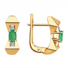 Золотые серьги Александра 2021550ск с бриллиантом и изумрудом 2021550ск фото