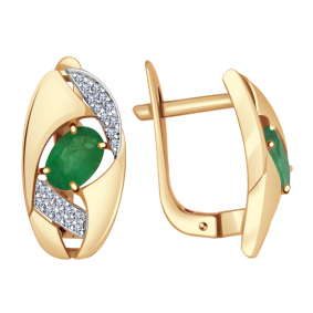 Золотые серьги Александра 2021555ск с бриллиантом и изумрудом 2021555ск фото
