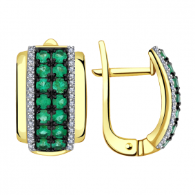 Серьги из лимонного золота Александра 2021578сл с бриллиантом и изумрудом 2021578сл фото