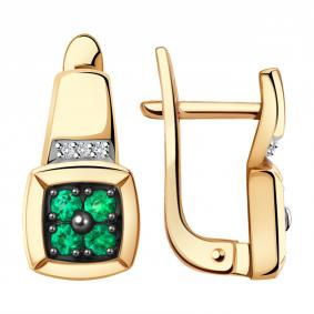 Золотые серьги Александра 2021674ск с бриллиантом и изумрудом 2021674ск фото