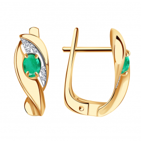 Золотые серьги Александра 2021702ск с бриллиантом и изумрудом 2021702ск фото