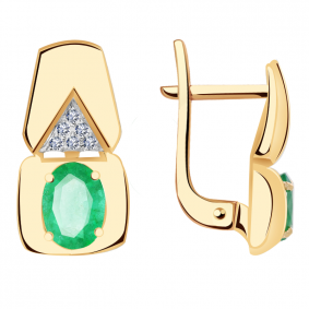 Золотые серьги Александра 2021703ск с бриллиантом и изумрудом 2021703ск фото