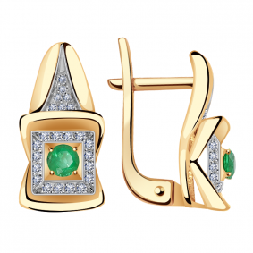 Золотые серьги Александра 2021756ск с бриллиантом и изумрудом 2021756ск фото
