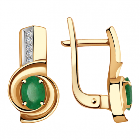 Золотые серьги Александра 2021792ск с бриллиантом и изумрудом 2021792ск фото