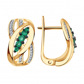 Золотые серьги Александра 2021837ск с бриллиантом и изумрудом 2021837ск фото