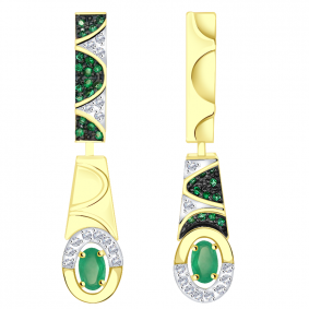 Серьги из лимонного золота Александра 2021850сл с бриллиантом и изумрудом 2021850сл фото