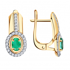 Золотые серьги Александра 2021878сбк с бриллиантом и изумрудом 2021878сбк фото