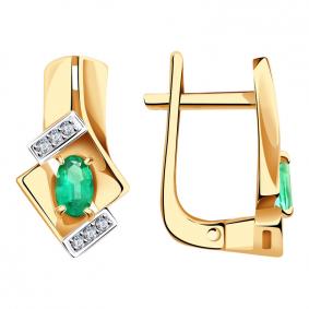 Золотые серьги Александра 2021892сбк с бриллиантом и изумрудом 2021892сбк фото