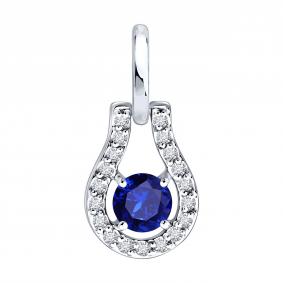 Подвеска из белого золота SOKOLOV 2030382-3 с бриллиантом и сапфиром 2030382-3 фото