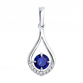 Подвеска из белого золота SOKOLOV 2030386-3 с бриллиантом и сапфиром 2030386-3 фото
