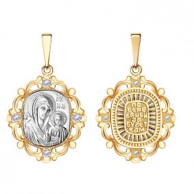 Золотая подвеска-иконка Образ Пресвятой Богородицы Казанская AQUAMARINE с фианитом 20392 20392 фото