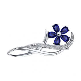 Золотая брошь SOKOLOV 2040021 с бриллиантом и сапфиром 2040021 фото