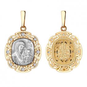 Золотая подвеска-иконка Божией Матери Казанская AQUAMARINE с фианитом 20400А 20400А фото