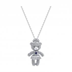 Колье из белого золота SOKOLOV 2070065-3 с бриллиантом, сапфиром и чёрным бриллиантом 2070065-3 фото