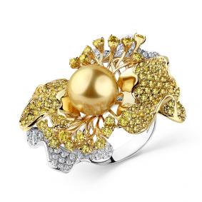 Кольцо из комбинированного золота Мастер Бриллиант 20M1-508707-00-55 с бриллиантом и жемчугом 20M1-508707-00-55 фото