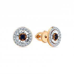 Серьги из комбинированного золота Мастер Бриллиант 20M2-402305-00-02 с бриллиантом и сапфиром 20M2-402305-00-02 фото