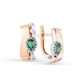 Серьги из комбинированного золота Мастер Бриллиант 20M2-408283-00-01 с бриллиантом и изумрудом 20M2-408283-00-01 фото