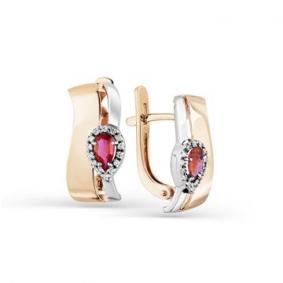 Серьги из комбинированного золота Мастер Бриллиант 20M2-408283-00-03 с бриллиантом и рубином 20M2-408283-00-03 фото