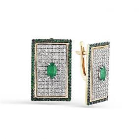 Серьги из комбинированного золота Мастер Бриллиант 20M2-508266-00-01 с бриллиантом и изумрудом 20M2-508266-00-01 фото