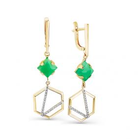 Серьги из комбинированного золота Мастер Бриллиант 20M2-508269-00-19 с бриллиантом и хризопразом 20M2-508269-00-19 фото