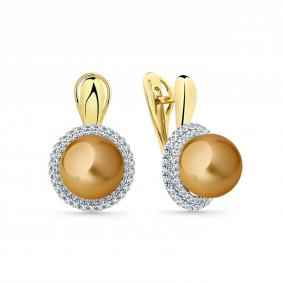 Серьги из комбинированного золота Мастер Бриллиант 20M2-509015-00-22 с бриллиантом и жемчугом 20M2-509015-00-22 фото