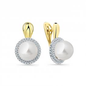 Серьги из комбинированного золота Мастер Бриллиант 20M2-509015-00-28 с бриллиантом и жемчугом 20M2-509015-00-28 фото
