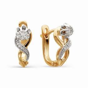 Золотые серьги АЛЬКОР 21110-100 с бриллиантом 21110-100 фото
