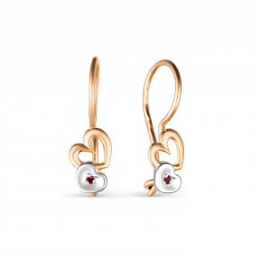 Золотые серьги АЛЬКОР 21136-103 с рубином 21136-103 фото